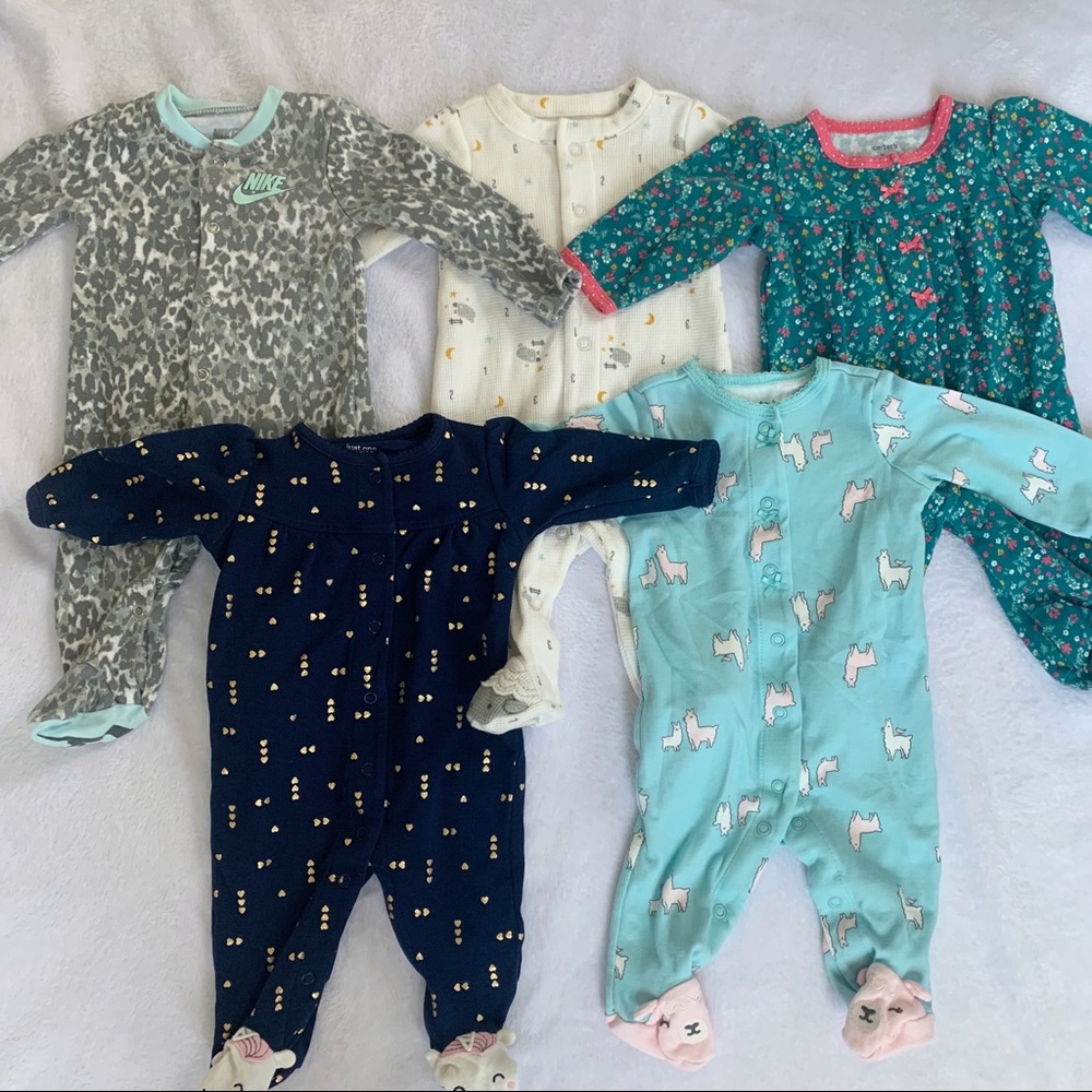 Bundle of 5 Baby Girl Footy Pajamas